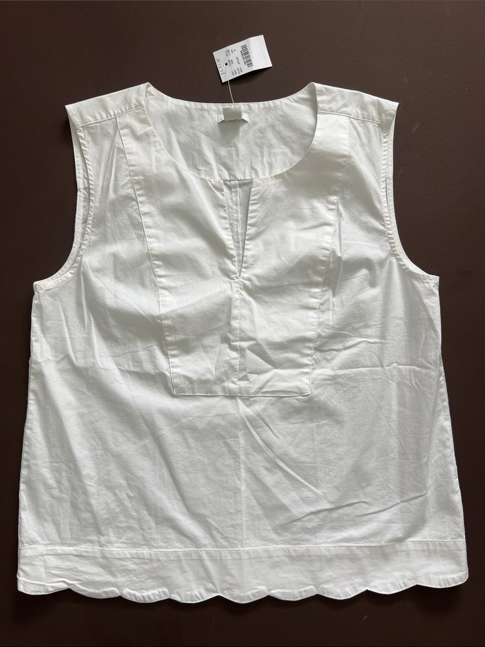 J. Crew White Sleeveless Cotton Tank with Scalloped Hem